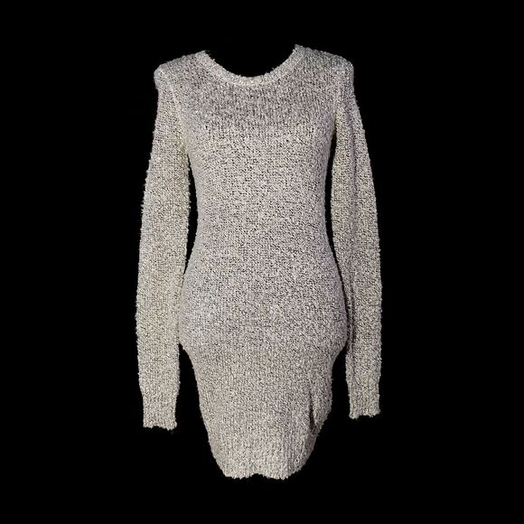 BCBGeneration Sweater Dress S Boucle Whisper White Black Heather Long Sl Soft - Picture 2 of 7